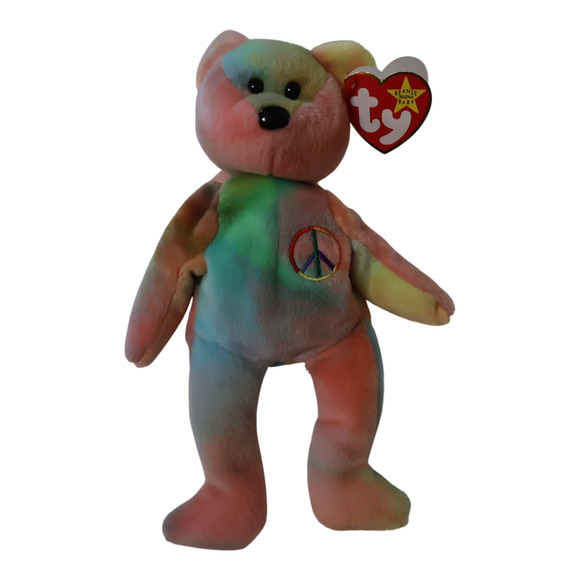 VTG TY Beanie Babies Peace Bears Lot of 2 1996 & 2003 Retired MWMT Tie-Dye Blue - Picture 4 of 11